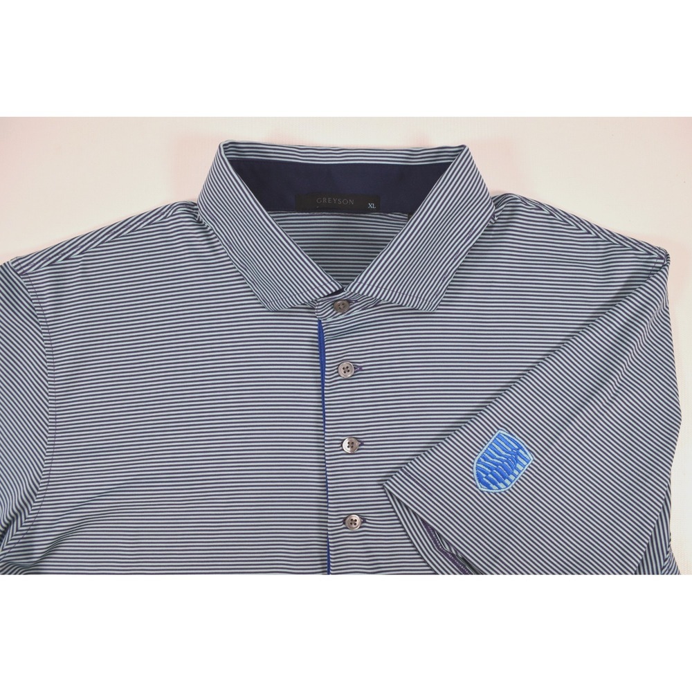 Greyson Performance Polo Shirt Mens XL Lt Teal Green‎ & Navy Blue Stripes